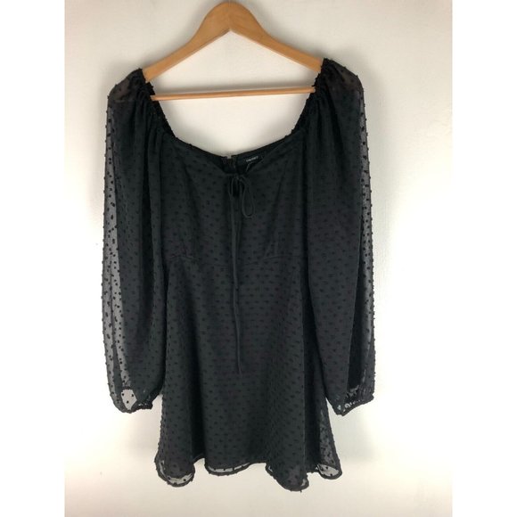 Forever 21 Dresses & Skirts - Forever 21 Black Swiss Dot Sweetheart Neck Mini Dress Long Sleeve Lined S